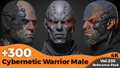 +300 Cybernetic Warrior Male Head Sculpt Reference(4k)