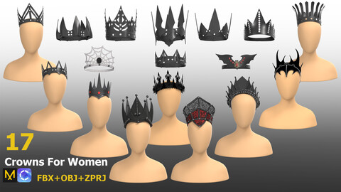 17 Crown For Women . Marvelous Designer & Clo3d . FBX /OBJ /ZPRJ