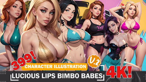 399 Luscious Lips Bimbo Babes Diverse Outfit Character Design Reference Art V2 4K