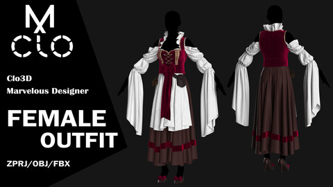 Female outfit / Clo3d / Marvelous designer / Project file / Obj / Fbx / Zprj