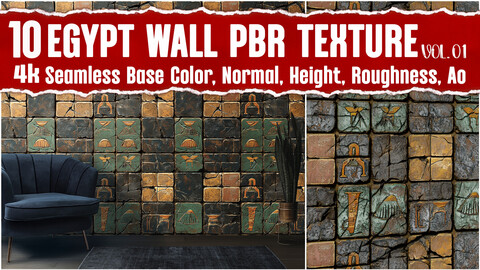 Egypt Wall VOL.01 |4K Seamless PNG PBR Textures