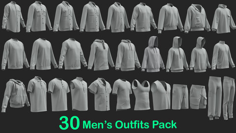 30 Men’s Outfits Pack .  Marvelous / CLO Project file - OBJ - FBX