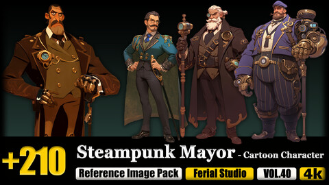 210 Steampunk Mayor - Cartoon Character Reference Image Pack v.40 |4K|