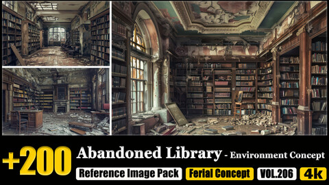 200 Abandoned Library - Environment Concept Reference Image Pack v.206 |4K|