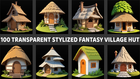 100 Transparent Stylized Fantasy Village Hut