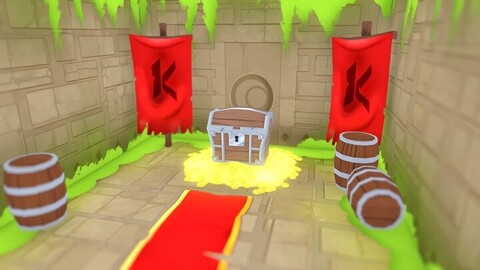 Low Poly Hand Painted 3D Game level scene - Treasure Chest