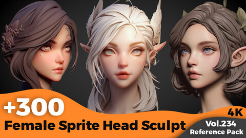 +300 Female Sprite Head Sculpt Reference(4k)