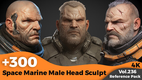 +300 Space Marine Male Head Sculpt Reference(4k)