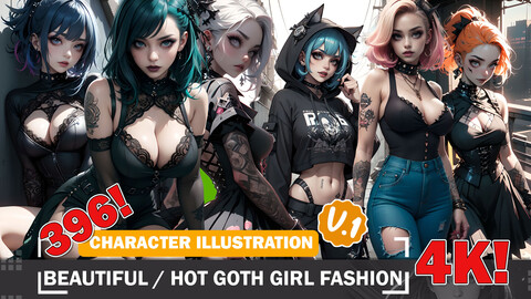 396 Beautiful Anime Hot Goth Girl Fashion Diverse Outfit Character Design Reference Art V1 4K