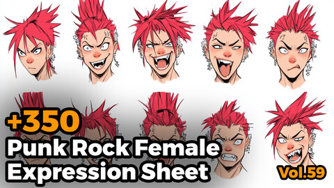 +300 Punk Rock Female Expression Sheet Concept(4k)