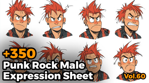 +300 Punk Rock Male Expression Sheet Concept(4k)