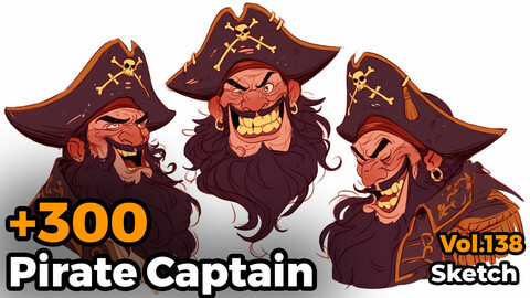 +300 Pirate Captain Sketch Reference(4k)