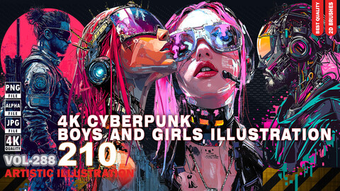 210 4K  CYBERPUNK BOYS AND GIRLS ILLUSTRATION - ARTISTIC ILLUSTRATION - HIGH END QUALITY - (JPEG & TRANSPARENT PNG & ALPHA ) - VOL288