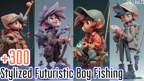 +300 Stylized Futuristic Boy Fishing(4k)