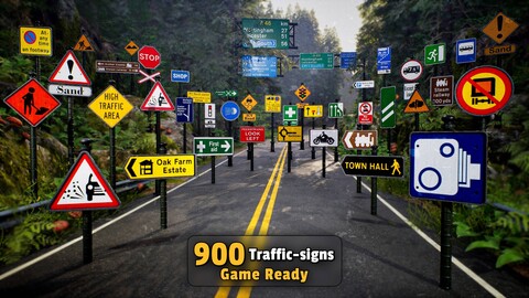 900 Traffic Sign Pack - Game Ready