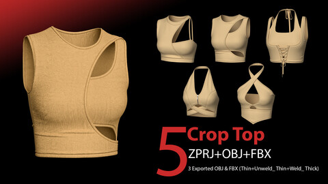 5 CROP TOP (VOL1) Marvelous Designer/Clo3D ZPRJ,OBJ,FBX,UV