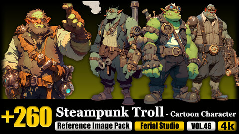 260 Steampunk Troll - Cartoon Character Reference Image Pack v.46 |4K|