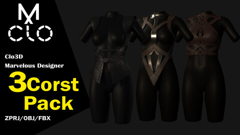 Corset Pack / Clo3d / Marvelous designer / Project file / Obj / Fbx / Zprj