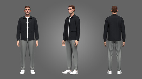 Male Jacket T-shirt and Pant Outfit_3D Model