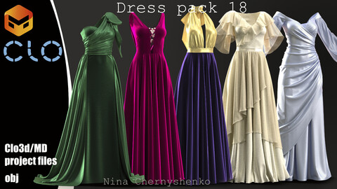 Dress pack 18. Marvelous Designer/Clo3d project + OBJ.