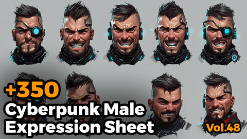 +350 Cyberpunk Male Expression Sheet(4k)