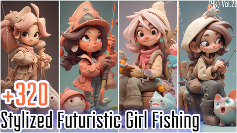 +320 Stylized Futuristic Girl Fishing(4k)