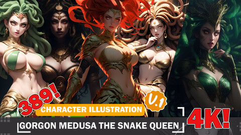 389 Gorgon Medusa the Snake Queen Diverse Outfit Character Design Reference Art V1 4K