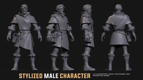 Stylized Male character | Production Ready | Rigged and skinned | Height Map | UV's Unwrapped.