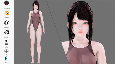 Bikini 0008 - UE5 - Unity - Blender - Animated - Realistic Female Character