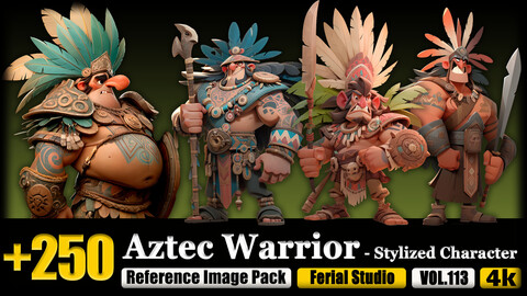 250 Aztec Warrior - Stylized Character Reference Image Pack v.113 |4K|