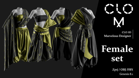 Female  set / Marvelous Designer/Clo3D project file + OBJ, FBX