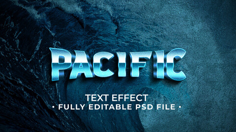 3D Pacific PSD fully editable text effect. Layer style PSD mockup template.