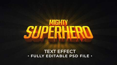 3D Superhero PSD fully editable text effect. Layer style PSD mockup