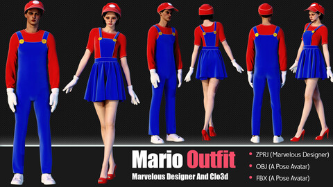 Mario Outfit Collection Women And Men (CLO3D, MD PROJECTS+OBJ+FBX)