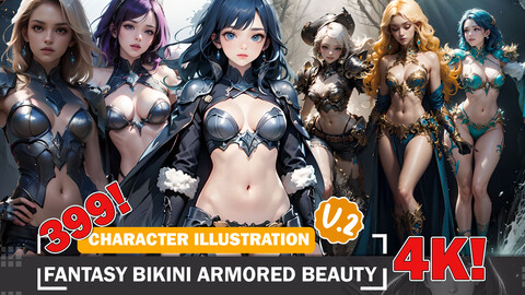 399 Anime Fantasy Bikini Armored Beauty Diverse Outfit Character Design Reference Art V2 4K