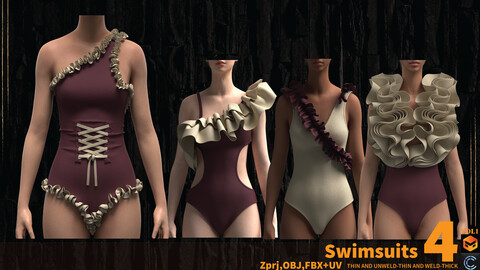 4 SWIMSUITS (MARVELOUS AND CLO3D)( ZPRJ,FBX,OBJ)