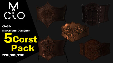 Corset Pack / Clo3d / Marvelous designer / Project file / Obj / Fbx / Zprj