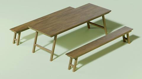 rustic  table  and two benchs