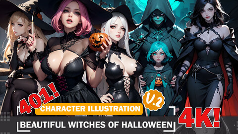 401 Beautiful Witches of Halloween | V2 4K Reference Art Collection | Spooky and Stylish Inspiration