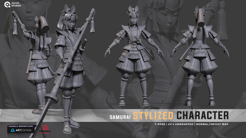 Stylized Character | Samurai | UV's Unwrapped | Production Ready Model | FBX | OBJ | Height Map.