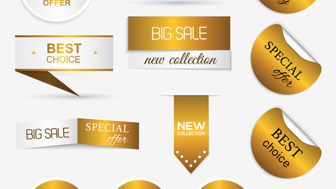 Elegant Gold Promotional Tags for Sales and Marketing, EPS Vector