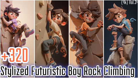 +320 Stylized Futuristic Boy Rock Climbing(4k)