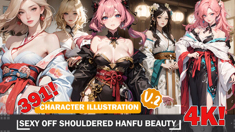 391 Anime Sexy Off-Shoulder Hanfu Beauties Diverse Outfits Intricate Designs and Reference Art V2