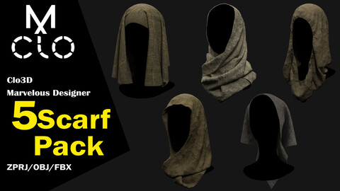 Female Scarf Pack / Clo3d / Marvelous designer / Project file / Obj / Fbx / Zprj