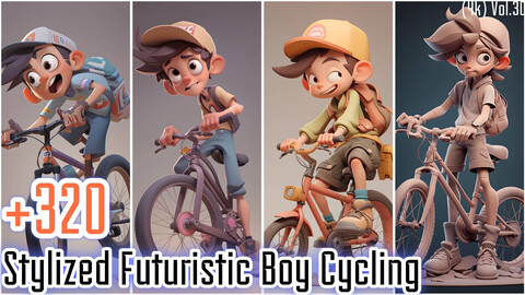 +320 Stylized Futuristic Boy Cycling(4k)