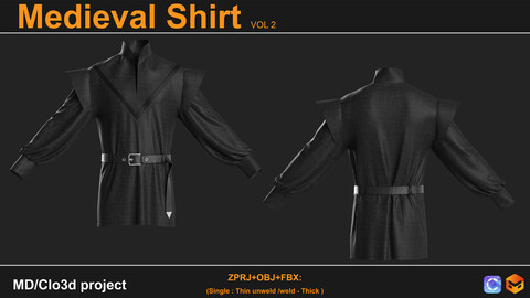 Medieval Shirt (VOL.02). Marvelous Designer/Clo3D project file + OBJ,FBX