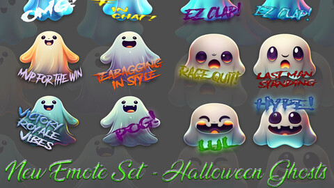 ​Spooktacular Halloween Ghost Emoji Pack by Tommy Designs – Perfect for Twitch, Discord & Beyond .PNG, .SVG, .PSD