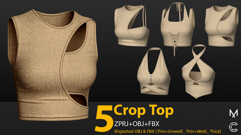 5 CROP TOP (VOL1) Marvelous Designer/Clo3D ZPRJ,OBJ,FBX,UV