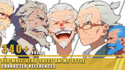 340+ Old Male Head Sheet Anime Style - Character References Vol.01