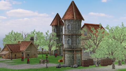 Modular Medieval Village - Blender Project Low-poly 3D model